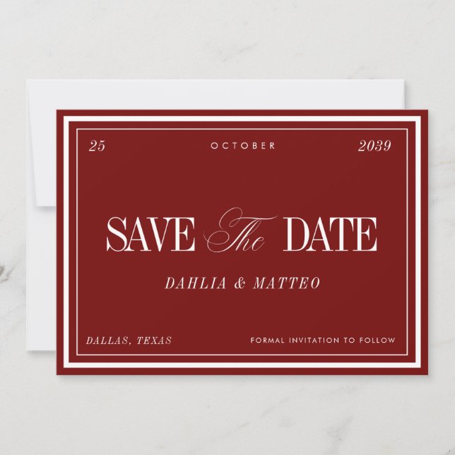 Elegant Wine Red Vintage Retro Old Money Wedding Save The Date (Front)