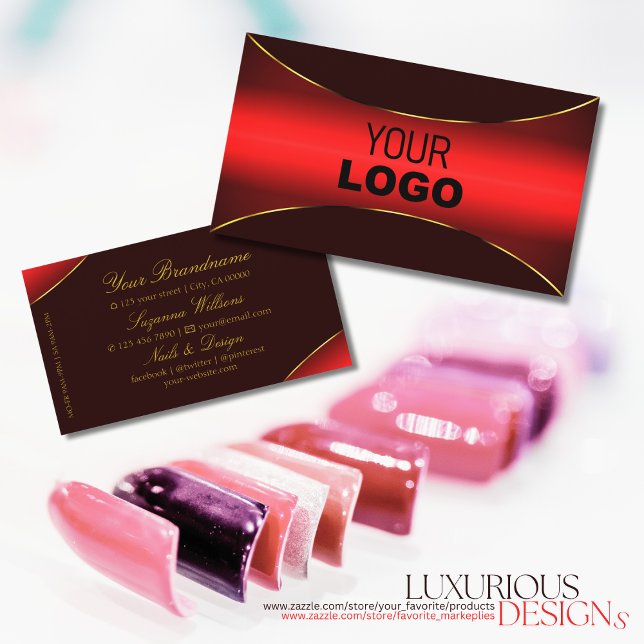 Elegant Wine Red with Gold Border and Logo Stylish Business Card (Creator Uploaded)