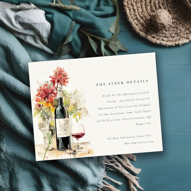 Elegant Wine Red Yellow Floral Wedding Details Enclosure Card (Creator Uploaded)