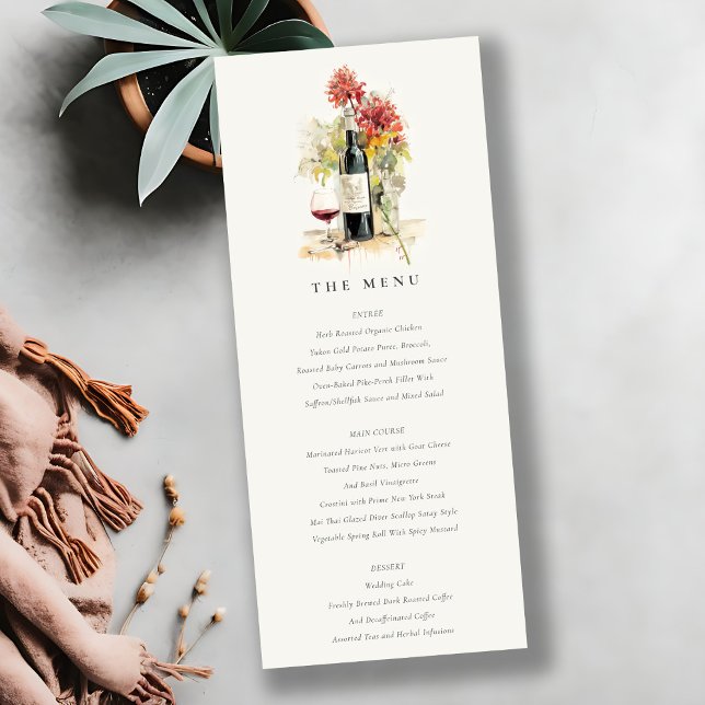 Elegant Wine Red Yellow Floral Wedding Menu Card (Creator Uploaded)