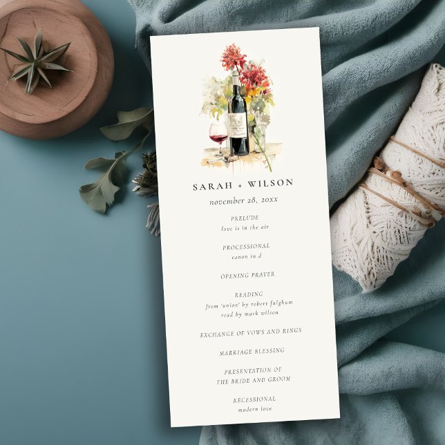 Elegant Wine Red Yellow Floral Wedding Program Invitation (Creator Uploaded)