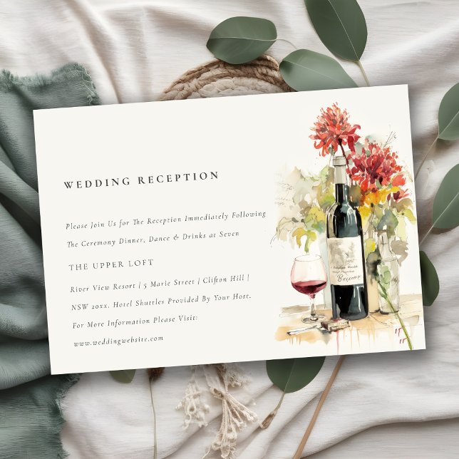 Elegant Wine Red Yellow Floral Wedding Reception Enclosure Card (Creator Uploaded)