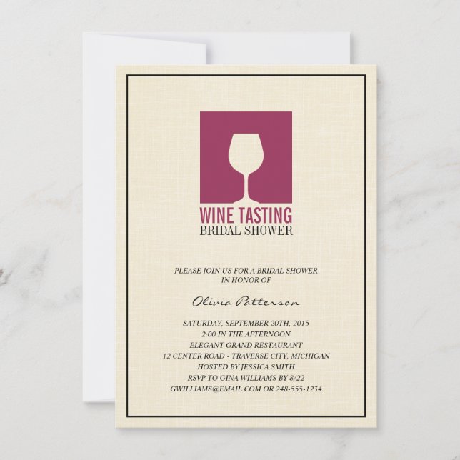 Elegant Wine Tasting Bridal Shower Invitations (Front)