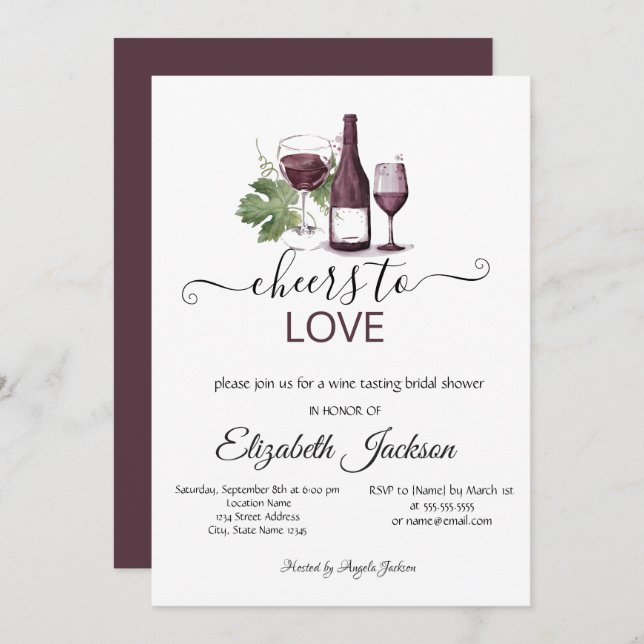 Elegant Wine Tasting Burgundy Bridal Shower  Invitation (Front/Back)
