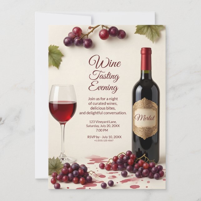 Elegant Wine Tasting Party Invitation with QR Code (Front)