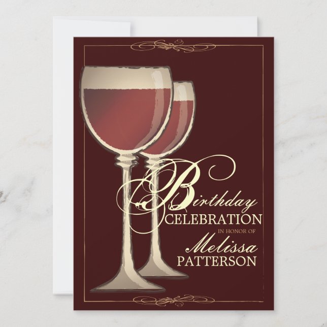 Elegant Wine Themed Birthday Party Invitation (Front)