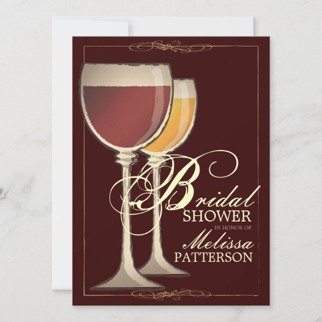 Elegant Wine Themed Bridal Shower Invitation (Front)