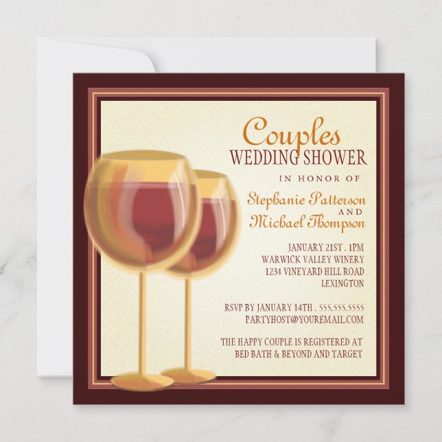 Elegant Wine Themed Couples Wedding Shower Invitation (Front)