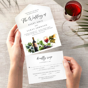 Elegant Wine Themed Watercolor Vineyard All In One Invitation