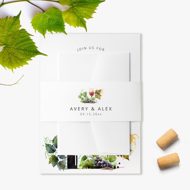 Elegant Wine Themed Watercolor Vineyard Wedding Invitation Belly Band (Creator Uploaded)