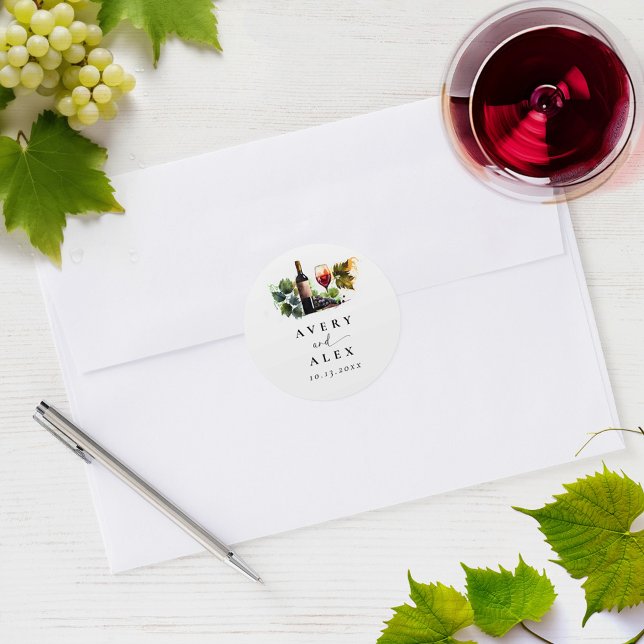 Elegant Winery Destination Wedding Classic Round Sticker (Creator Uploaded)