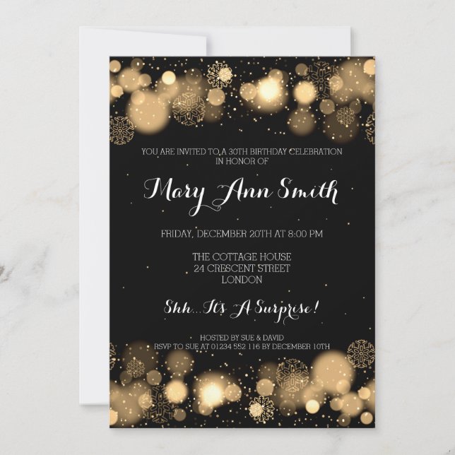 Elegant Winter 30th Birthday Party Gold Invitation (Front)