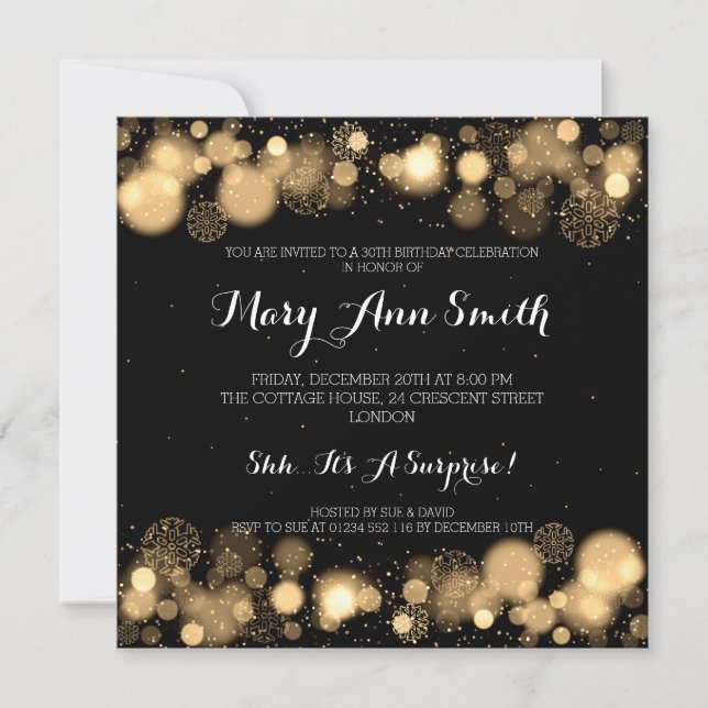 Elegant Winter 30th Birthday Party Gold Invitation (Front)