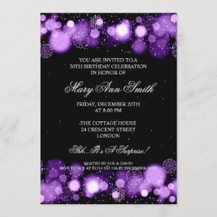 Elegant Winter 50th Birthday Party Purple Invitation