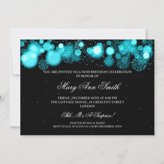 Elegant Winter 50th Birthday Party Turquoise Invitation (Front)