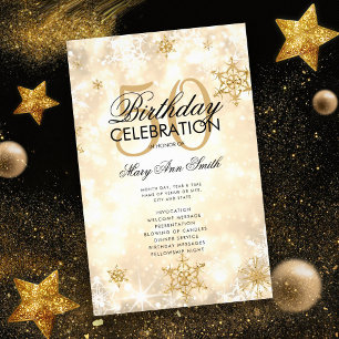 Elegant Winter 50th Birthday Program Gold w/ Menu