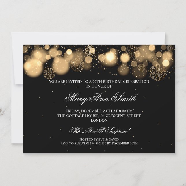 Elegant Winter 60th Birthday Party Gold Invitation (Front)
