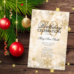 Elegant Winter 70th Birthday Program Gold w/ Menu