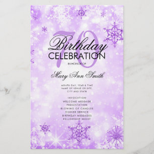Elegant Winter 70th Birthday Program Purple Menu