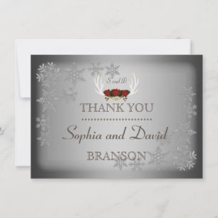 Elegant Winter Antlers Grey Wedding THANK YOU