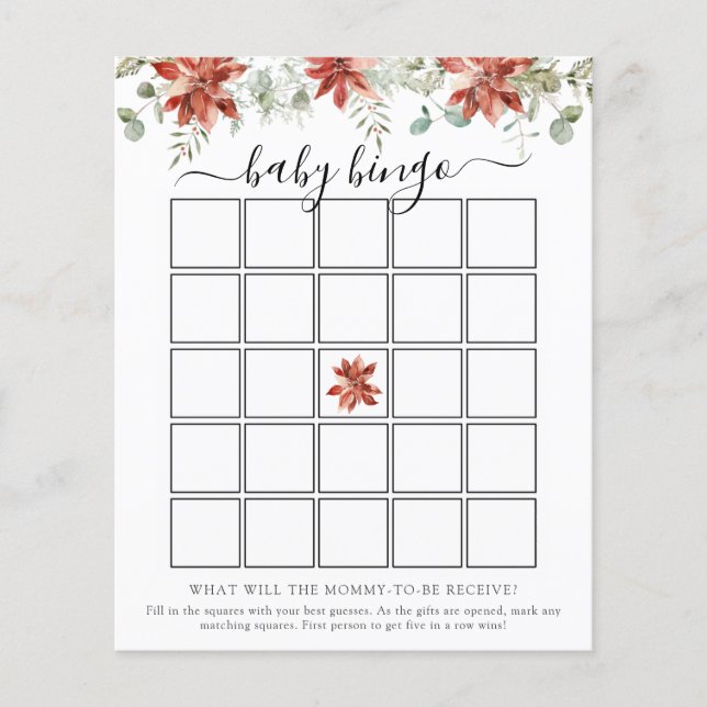 Elegant Winter Baby Shower Bingo Game Card (Front)