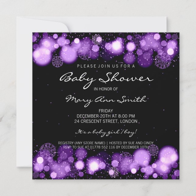 Elegant Winter Baby Shower Purple Invitation (Front)