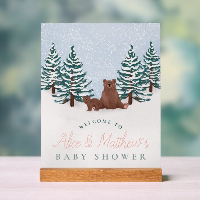Elegant Winter Bear Baby Shower Welcome Sign (Neutral)