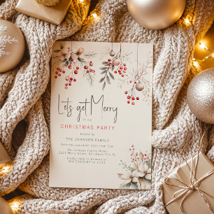 Elegant Winter Berries & Florals Christmas Party Invitation