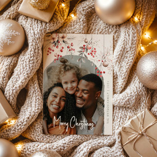 Elegant Winter Berries & Florals Photo Christmas Holiday Card