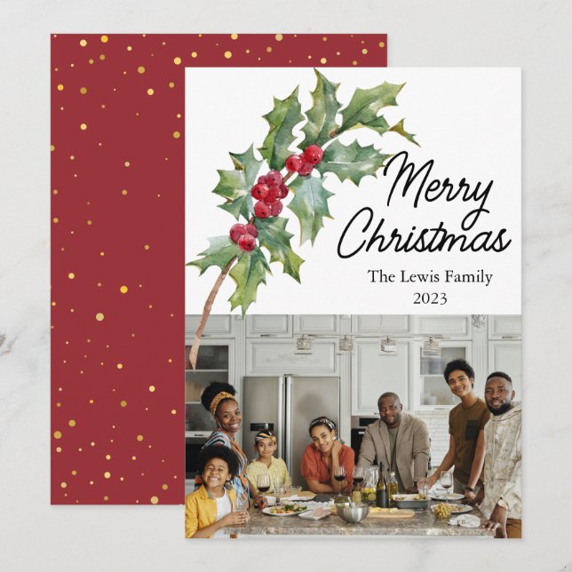 Elegant Winter Berries Holiday Card (Front/Back)