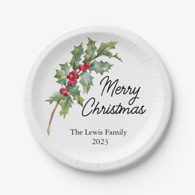 Elegant Winter Berries Holiday Party  Paper Plate (Front)