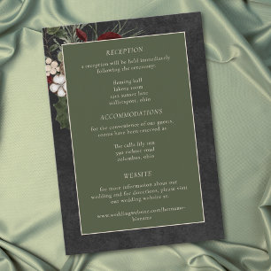 Elegant Winter Berries & Pine Black Wedding Enclosure Card