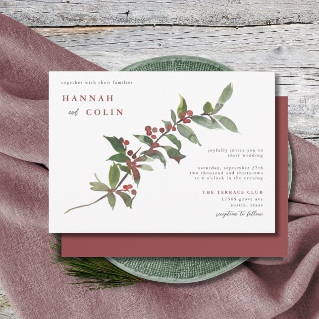 Elegant Winter Berries Red Green Watercolor Invita Invitation (Creator Uploaded)
