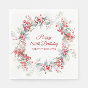 Elegant Winter Berry Botanical 100th Birthday  Napkin