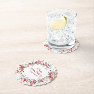 Elegant Winter Berry Botanical 100th Birthday Paper Coaster