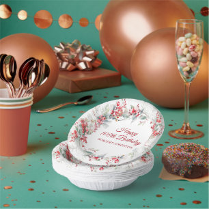 Elegant Winter Berry Botanical 100th Birthday  Paper Plate