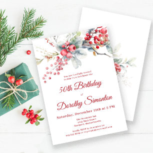 Elegant Winter Berry Botanical 50th Birthday Invitation