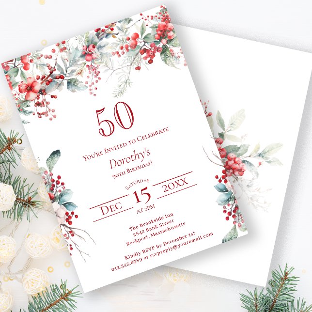 Elegant Winter Berry Botanical 50th Birthday Invitation (Creator Uploaded)