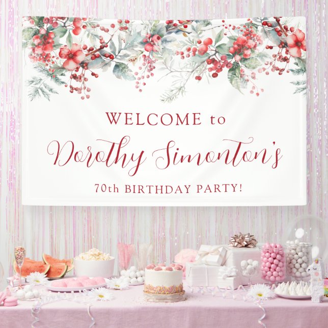 Elegant Winter Berry Botanical 70th Birthday Party Banner (Party)