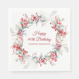 Elegant Winter Berry Botanical 90th Birthday Napkin