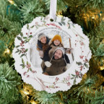 Elegant Winter Berry Merry Christmas Photo Wreath Tree Decoration Card<br><div class="desc">Welcome the Christmas season in style with this beautiful Elegant Winter Berry Merry Christmas Photo Wreath Ornament Card! You can you as gift tag as well as a christmas card ornament for your loved ones christmas tree. Showcasing a stunning watercolor winter botanical greenery and red berries decorating an organic festive...</div>