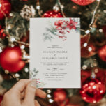 Elegant Winter Berry Poinsettia Wedding  Invitation<br><div class="desc">Simple & elegant winter berry and Christmas greenery bouquet wedding invitation.</div>