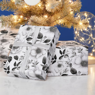 Elegant winter black and white floral Christmas Wrapping Paper