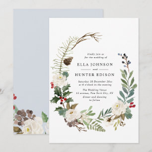 elegant winter blooms wedding invitation