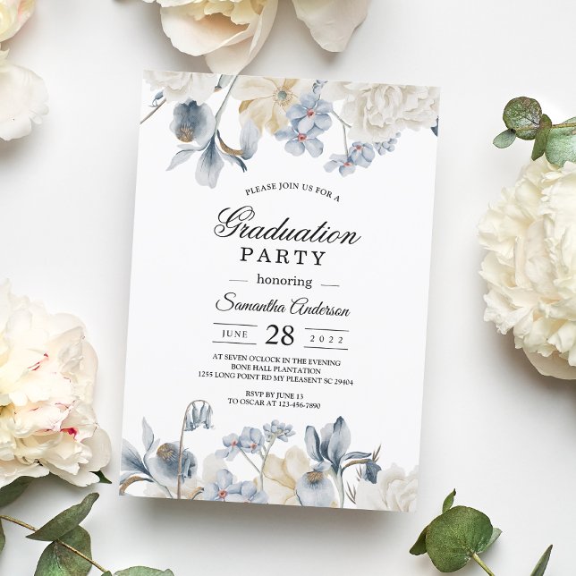 Elegant Winter Blue And White Flowers Invitation (Creator Uploaded)
