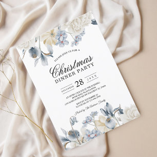 Elegant Winter Blue And White Flowers Invitation
