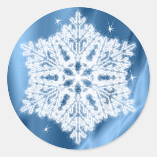 Elegant Winter Blue and White Snowflake Christmas Classic Round Sticker