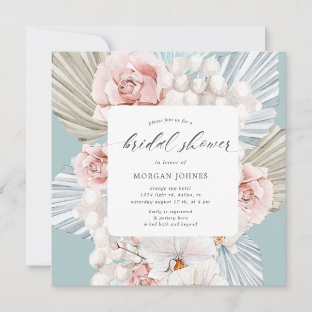 elegant winter blue bohemian floral Bridal Shower  (Front)