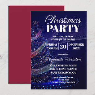 Elegant Winter Blue Christmas Tree Lights Invitation