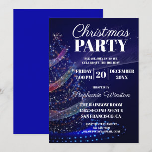 Elegant Winter Blue Christmas Tree Lights Invitation